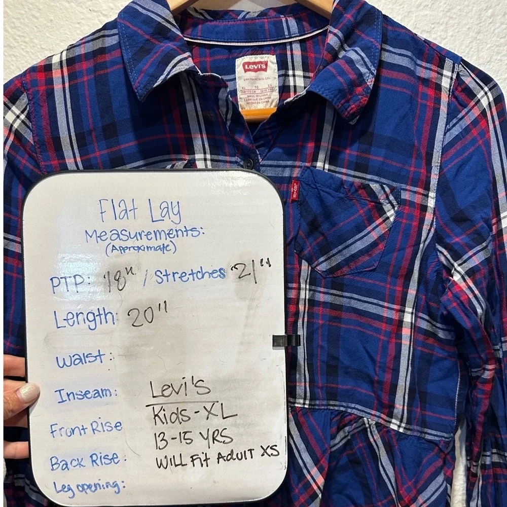 Levi's Plaid Flannel Peplum Button Down‎ Shirt - Size Kids XL or Women's XS